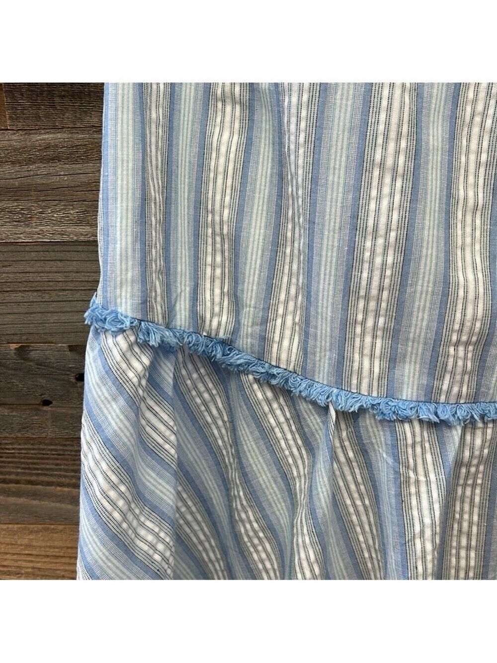 Moon River NWOT Light Blue Striped Ruffle Fringe High Low Maxi Skirt 100% cotton - Picture 6 of 12